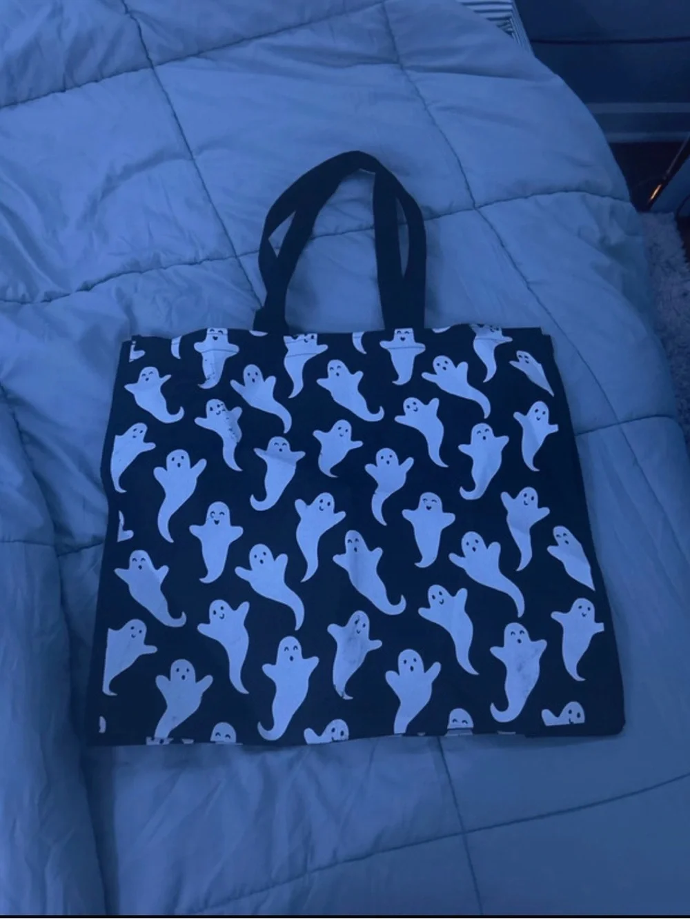Kids Ghost Print Tote Bag - Black & White